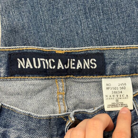 Vintage Y2k Nautica Mid Wash Blue Mens 36x33 Relaxed Loose Baggy‎ 2000s Jeans - Picture 4 of 11